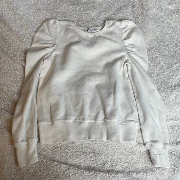 REBECCA MINKOFF XS Extra Small White Puff Shoulder Crewneck Sweatshirt Sweater - Picture 1 of 3
